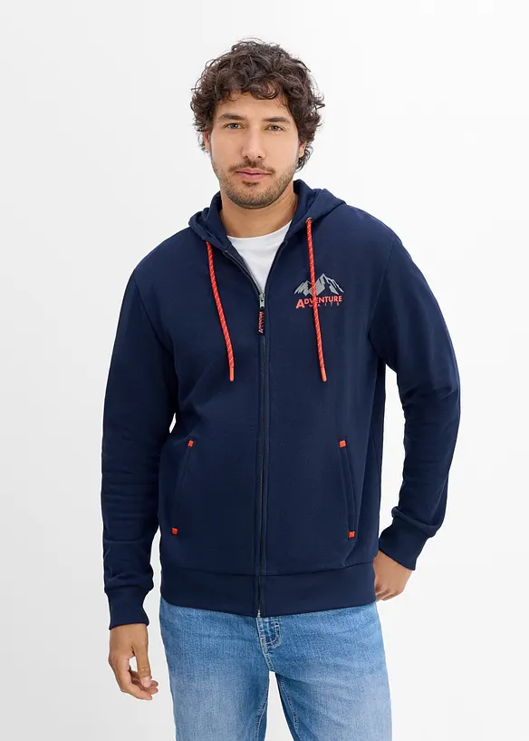 Kapuzen-Sweatjacke in Regular Fit in blau von vorne (im Anschnitt) - bonprix