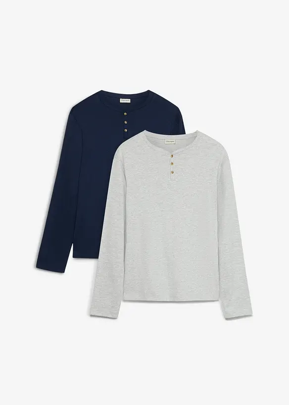 Henley-Rippshirt, Langarm (2er Pack) in blau von vorne - bonprix