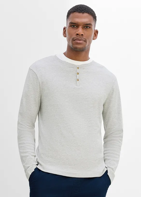 Henley-Rippshirt, Langarm (2er Pack) in blau von vorne (im Anschnitt) - bonprix
