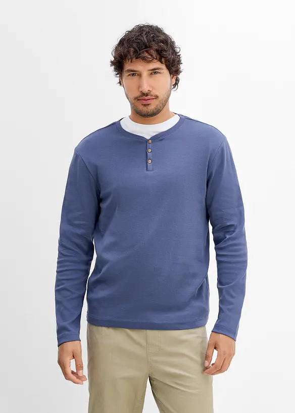 Henley-Rippshirt, Langarm (2er Pack) in schwarz von vorne (im Anschnitt) - bonprix