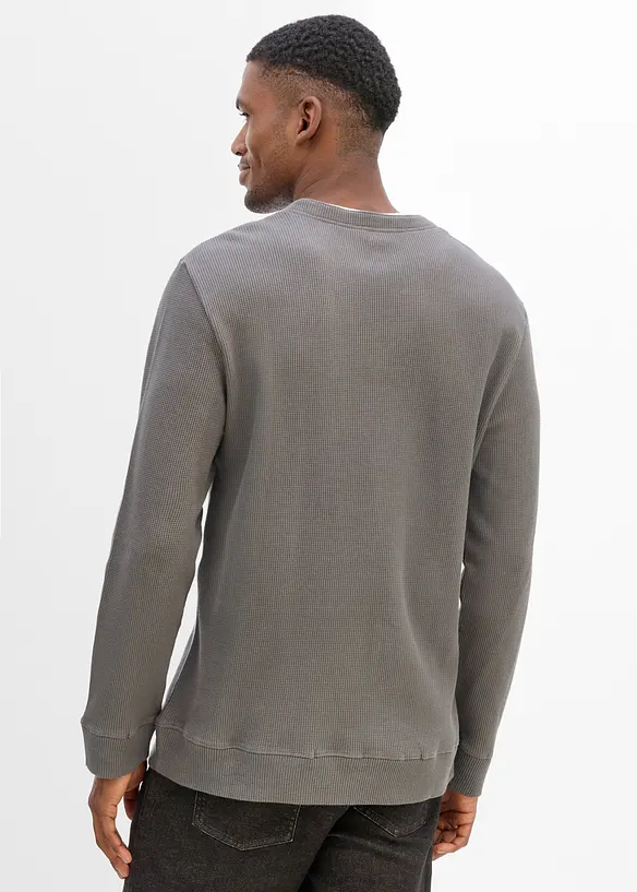 Langarmshirt aus Waffelstrick in 2-in-1-Optik aus reiner Baumwolle in grau von hinten (im Anschnitt) - bonprix
