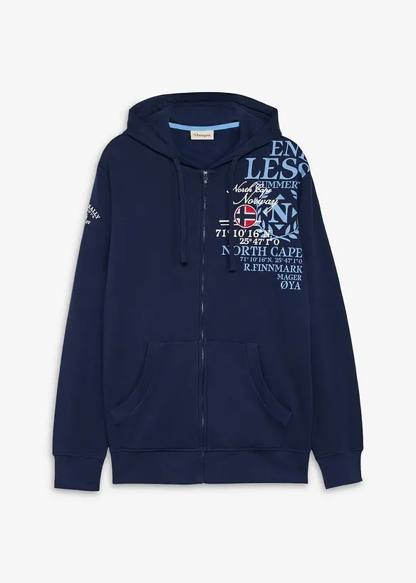 Kapuzen-Sweatjacke aus reiner Baumwolle in blau von vorne - bonprix Kapuzen-Sweatjacke aus reiner Baumwolle in blau von vorne - bonprix