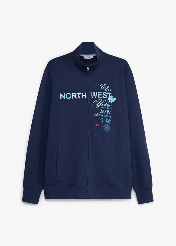 Sweatjacke mit Stehkragen aus reiner Baumwolle in blau von vorne - bonprix Sweatjacke mit Stehkragen aus reiner Baumwolle in blau von vorne - bonprix