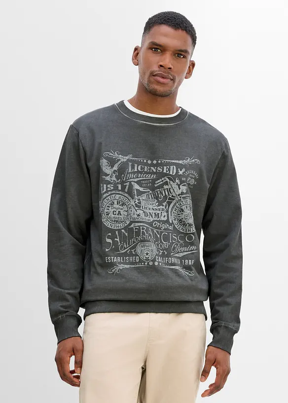 Sweatshirt aus reiner Baumwolle in grau von vorne (im Anschnitt) - bonprix