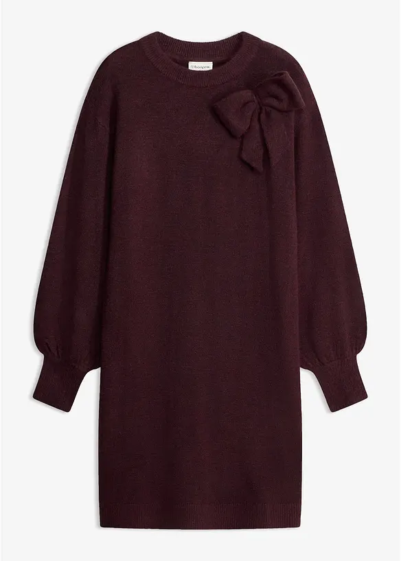 Strickkleid mit Schleifen-Applikation in rot von vorne - bonprix