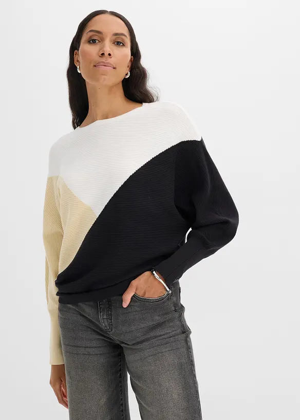 Feinstrickpullover mit Fledermausärmeln in schwarz von vorne (im Anschnitt) - bonprix