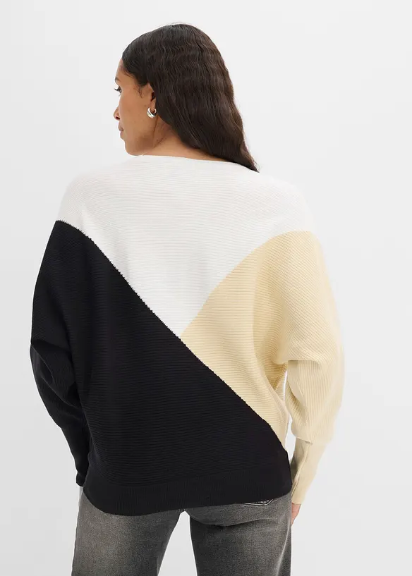 Feinstrickpullover mit Fledermausärmeln in schwarz von hinten (im Anschnitt) - bonprix