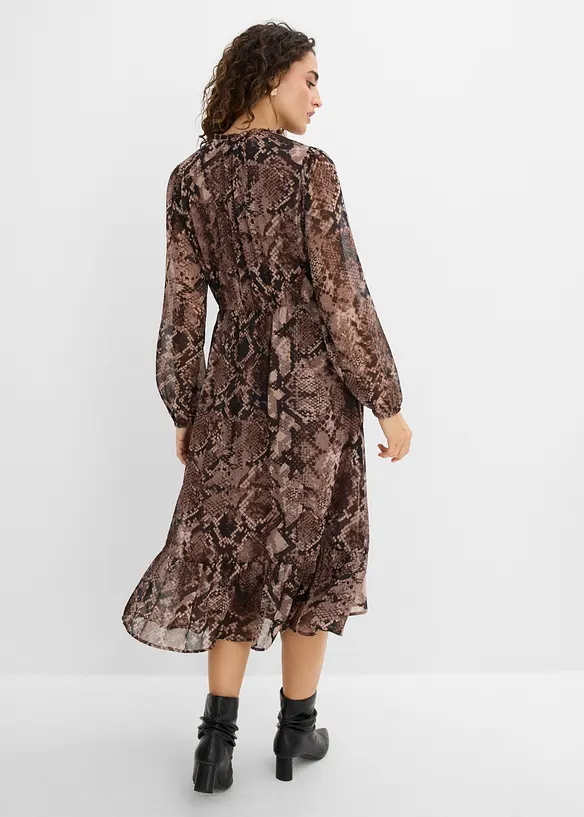 Chiffonkleid in braun von hinten (Totalaufnahme) - bonprix Chiffonkleid in braun von hinten (Totalaufnahme) - bonprix