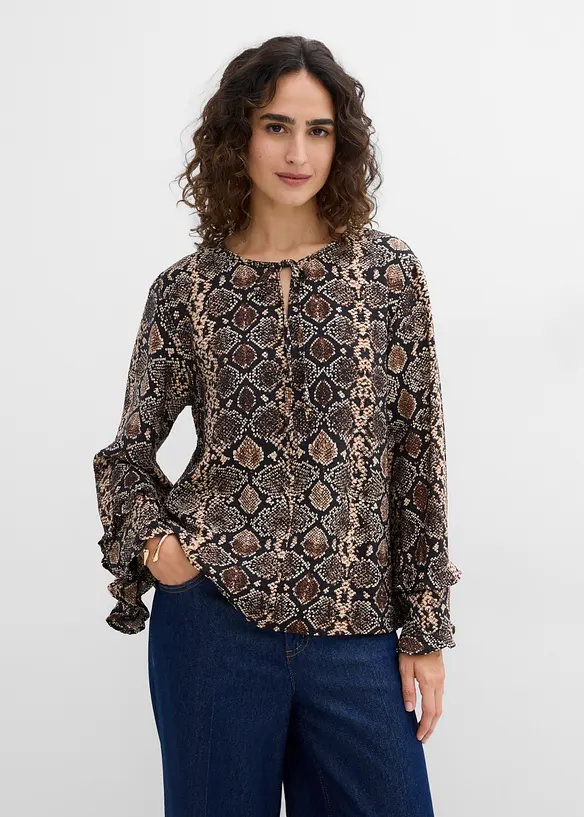 Tunikabluse aus feinem Viskose-Mix in braun von vorne (im Anschnitt) - bonprix Tunikabluse aus feinem Viskose-Mix in braun von vorne (im Anschnitt) - bonprix