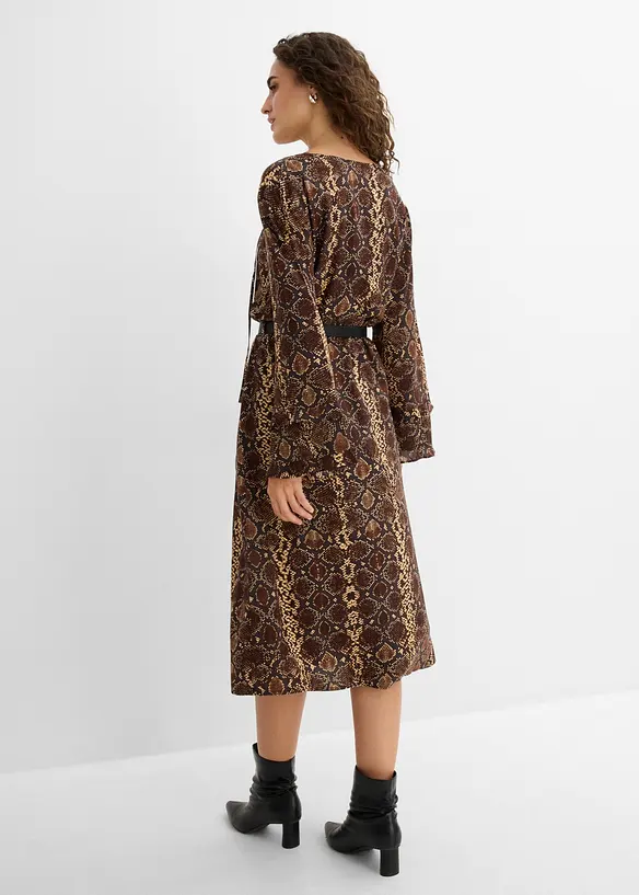 Midikleid mit Gürtel aus feinem Viskose-Mix in braun von hinten (Totalaufnahme) - bonprix Midikleid mit Gürtel aus feinem Viskose-Mix in braun von hinten (Totalaufnahme) - bonprix