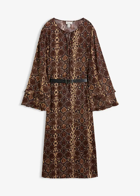 Midikleid mit Gürtel aus feinem Viskose-Mix in braun von vorne - bonprix Midikleid mit Gürtel aus feinem Viskose-Mix in braun von vorne - bonprix