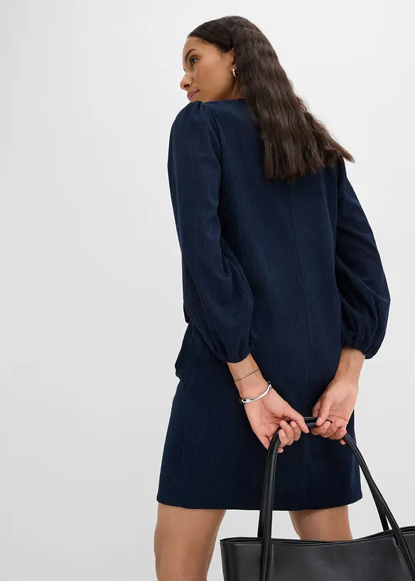 Kord-Kleid mit Taschen in blau von hinten (Totalaufnahme) - bonprix