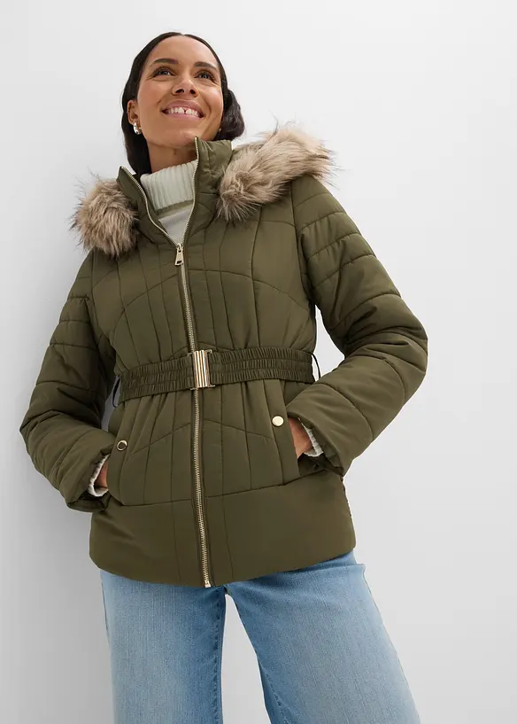 Steppjacke in grün von vorne (im Anschnitt) - bonprix