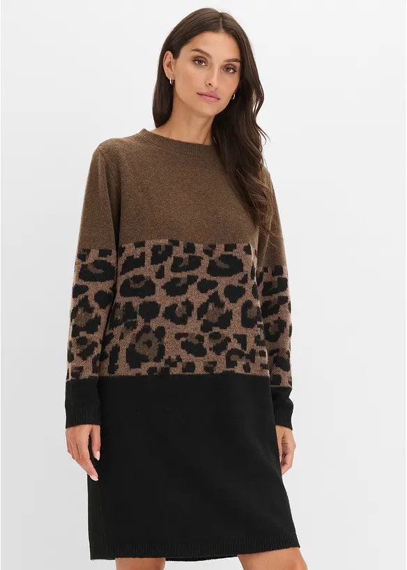 Strickkleid mit Jacquardmuster in schwarz von vorne (Totalaufnahme) - bonprix Strickkleid mit Jacquardmuster in schwarz von vorne (Totalaufnahme) - bonprix