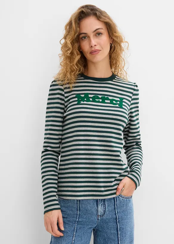 Langarmshirt aus schwerem Baumwoll-Mix in grau von vorne (im Anschnitt) - bonprix Langarmshirt aus schwerem Baumwoll-Mix in grau von vorne (im Anschnitt) - bonprix