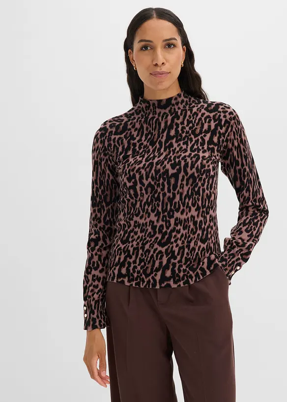 Feinstrickpullover mit Stehkragen in braun von vorne (im Anschnitt) - bonprix Feinstrickpullover mit Stehkragen in braun von vorne (im Anschnitt) - bonprix