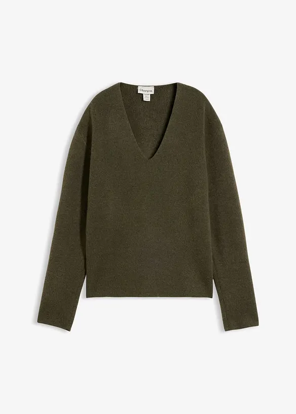Pullover mit V-Ausschnitt in grün von vorne - bonprix
