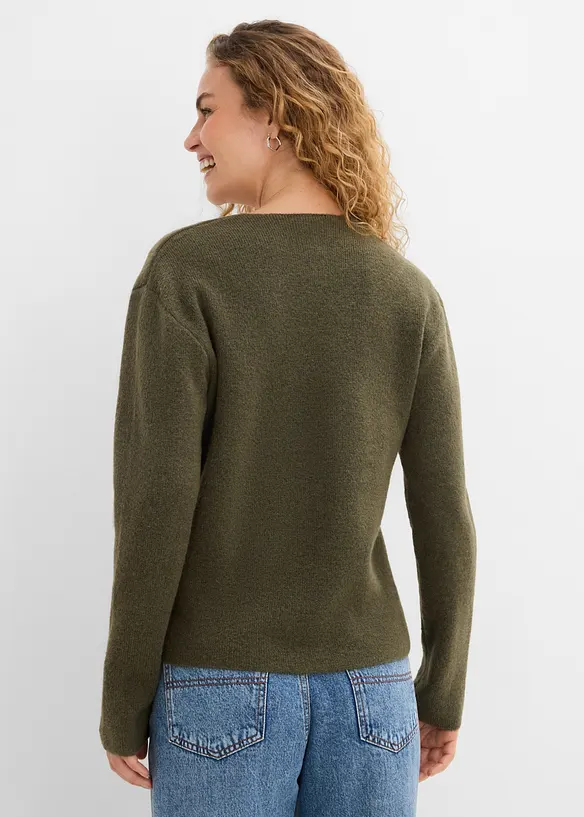 Pullover mit V-Ausschnitt in grün von hinten (im Anschnitt) - bonprix