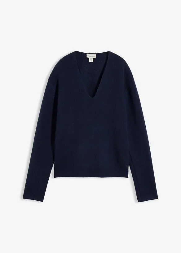 Pullover mit V-Ausschnitt in blau von vorne - bonprix