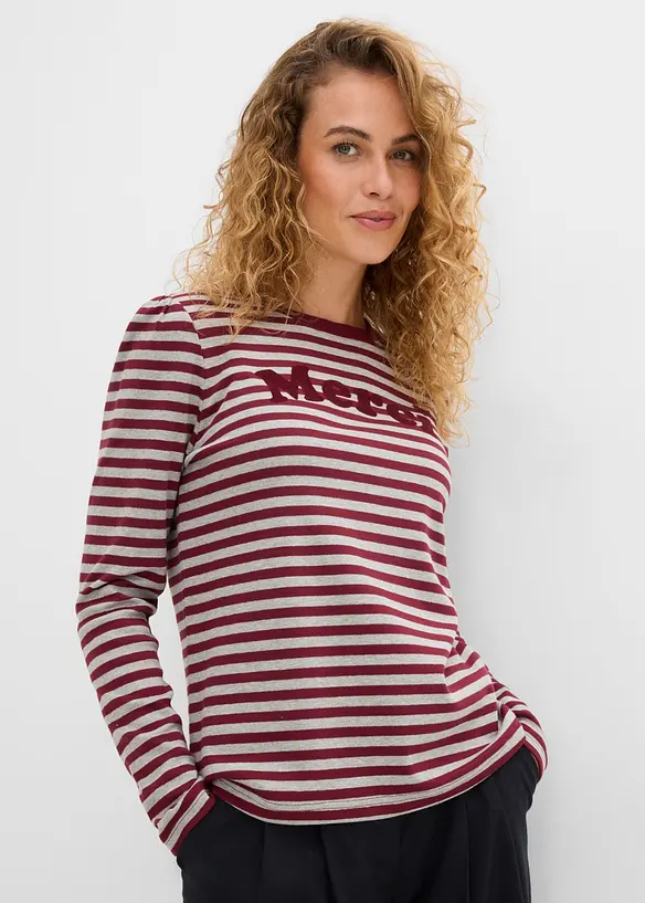 Langarmshirt aus schwerem Baumwoll-Mix in grau von vorne (im Anschnitt) - bonprix