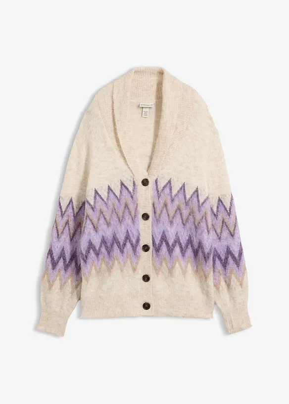 Strickjacke mit Norwegermuster in weiß von vorne - bonprix