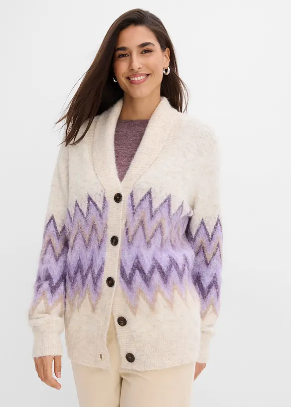 Strickjacke mit Norwegermuster in weiß von vorne (im Anschnitt) - bonprix