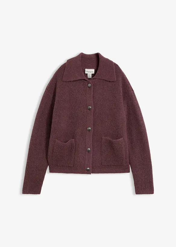 Strickjacke aus flauschigem Rippstrick in lila von vorne - bonprix