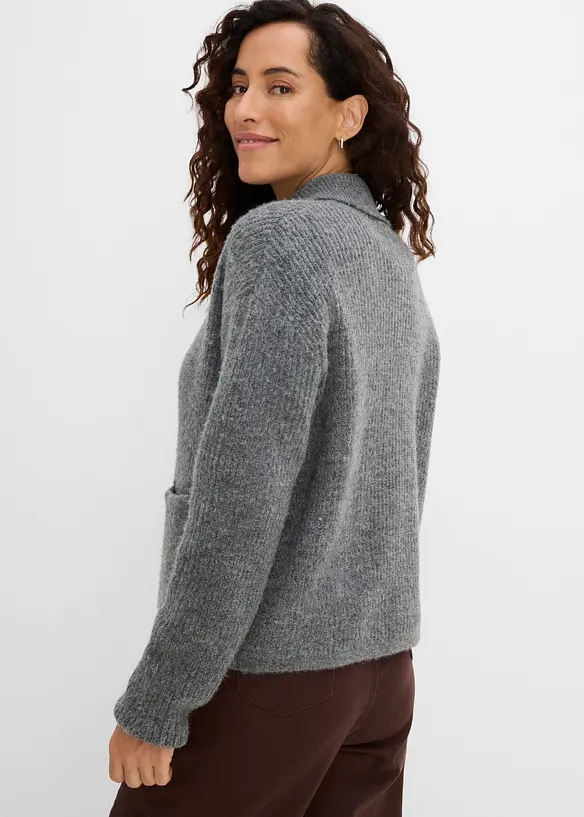 Strickjacke aus flauschigem Rippstrick in grau von hinten (im Anschnitt) - bonprix