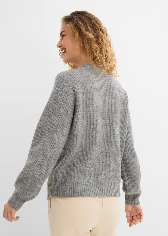 Strickjacke mit Herzknöpfen in grau von hinten (im Anschnitt) - bonprix