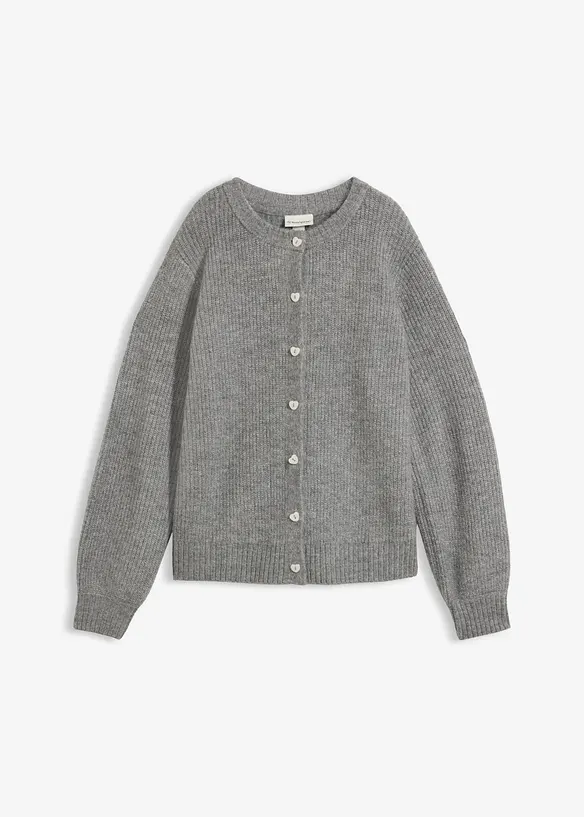 Strickjacke mit Herzknöpfen in grau von vorne - bonprix