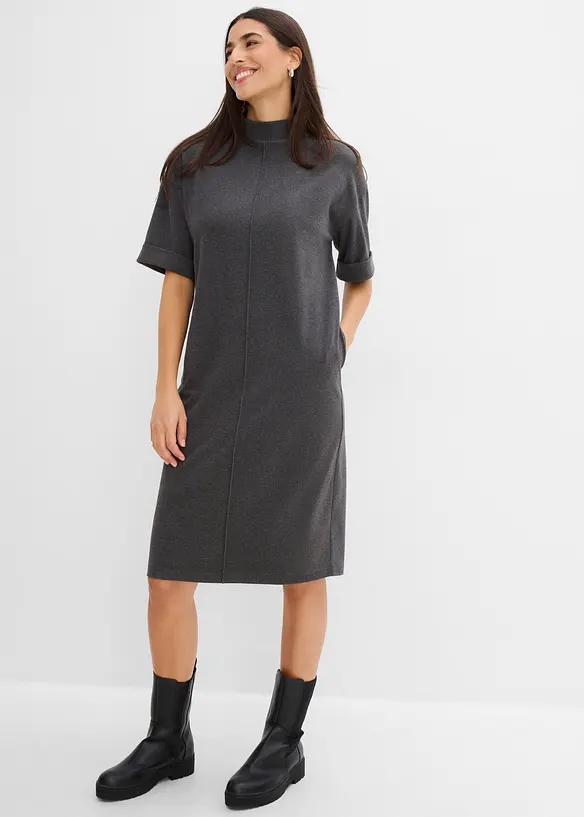 Jerseykleid in grau von vorne (Totalaufnahme) - bonprix