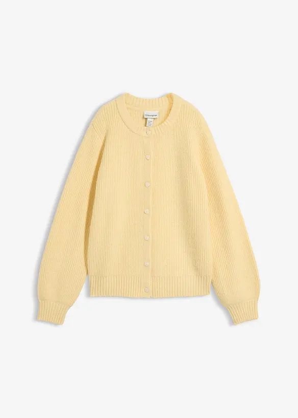 Strickjacke mit Herzknöpfen in gelb von vorne - bonprix