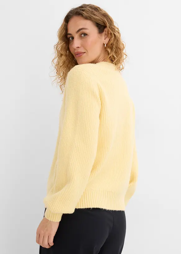 Strickjacke mit Herzknöpfen in gelb von hinten (im Anschnitt) - bonprix