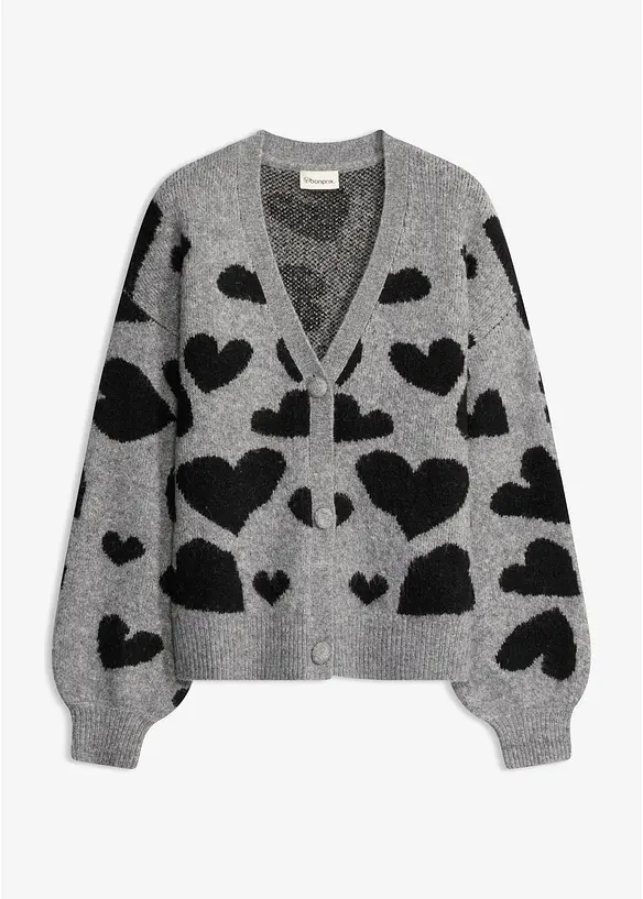 Strickjacke mit V-Ausschnitt in grau von vorne - bonprix