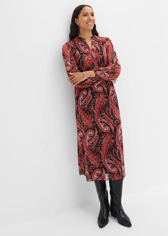 Midikleid aus softem Mesh in schwarz von vorne (Totalaufnahme) - bonprix Midikleid aus softem Mesh in schwarz von vorne (Totalaufnahme) - bonprix