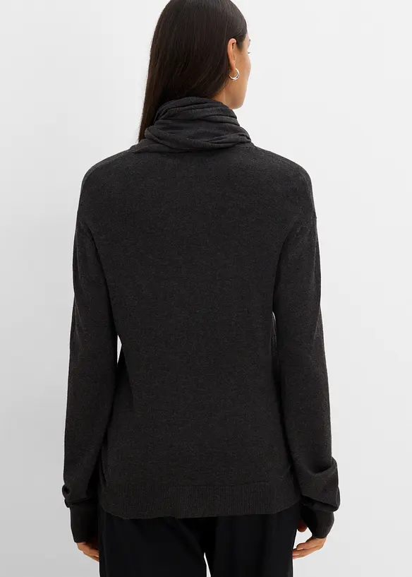 Feinstrickjacke mit Schaldetail in grau von hinten (im Anschnitt) - bonprix