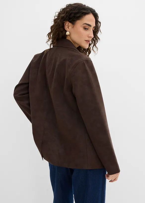 Veloursleder-Imitat-Blazer in braun von hinten (im Anschnitt) - bonprix