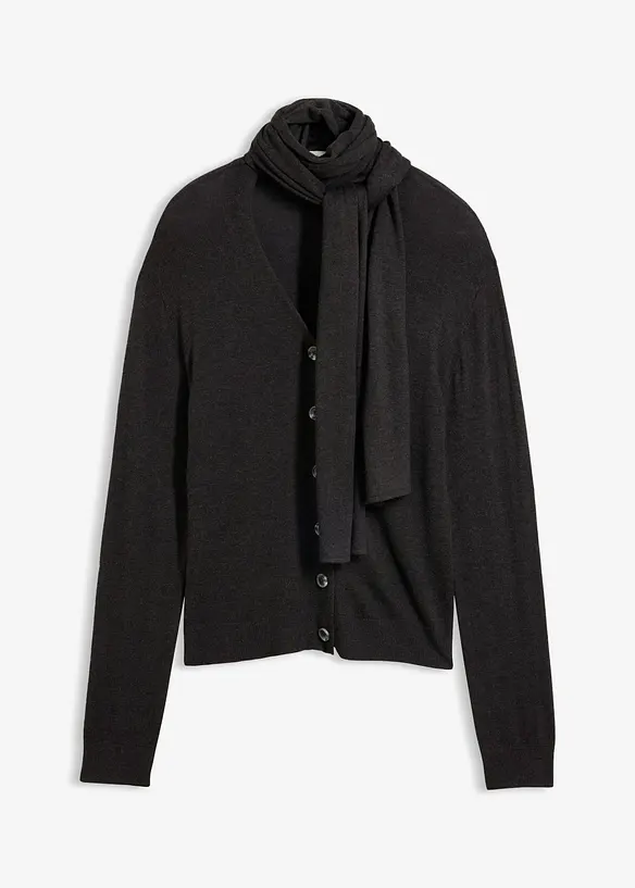 Feinstrickjacke mit Schaldetail in grau von vorne - bonprix