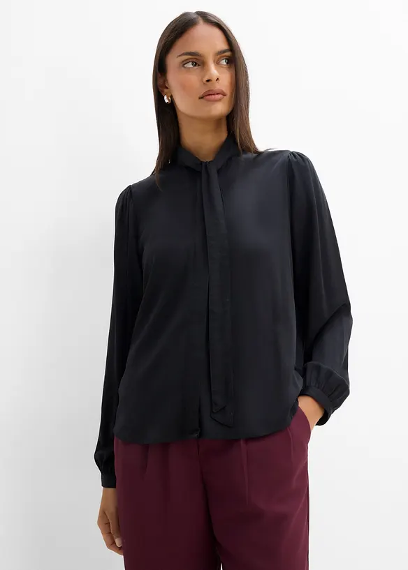 Bluse aus reinem Modal mit Schaldetail in schwarz von vorne (im Anschnitt) - bonprix