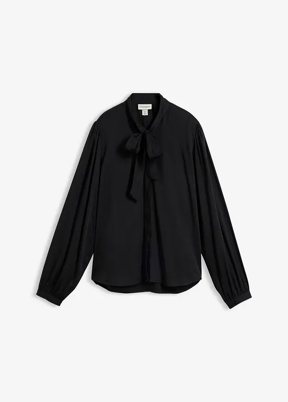 Bluse aus reinem Modal mit Schaldetail in schwarz von vorne - bonprix