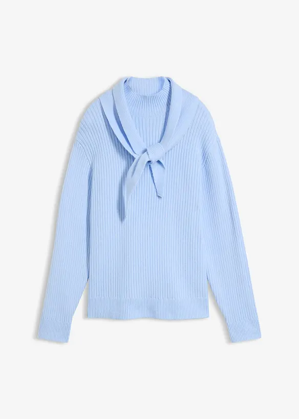 Grobstrick-Pullover mit Turtleneck und Schaldetail in blau von vorne - bonprix
