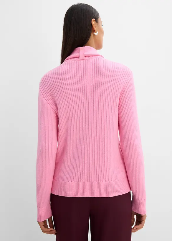 Grobstrick-Pullover mit Turtleneck und Schaldetail in rosa von hinten (im Anschnitt) - bonprix