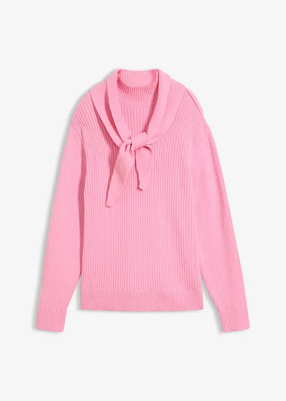 Grobstrick-Pullover mit Turtleneck und Schaldetail in rosa von vorne - bonprix