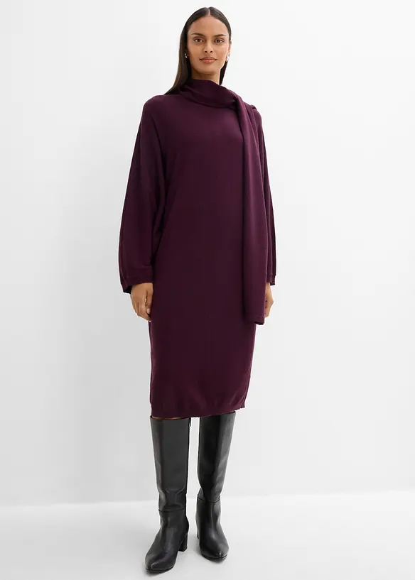 Strickkleid mit Schaldetail aus Viskose-Mix in rot von vorne (Totalaufnahme) - bonprix Strickkleid mit Schaldetail aus Viskose-Mix in rot von vorne (Totalaufnahme) - bonprix