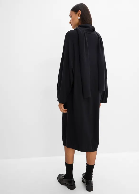 Strickkleid mit Schaldetail aus Viskose-Mix in schwarz von hinten (Totalaufnahme) - bonprix Strickkleid mit Schaldetail aus Viskose-Mix in schwarz von hinten (Totalaufnahme) - bonprix