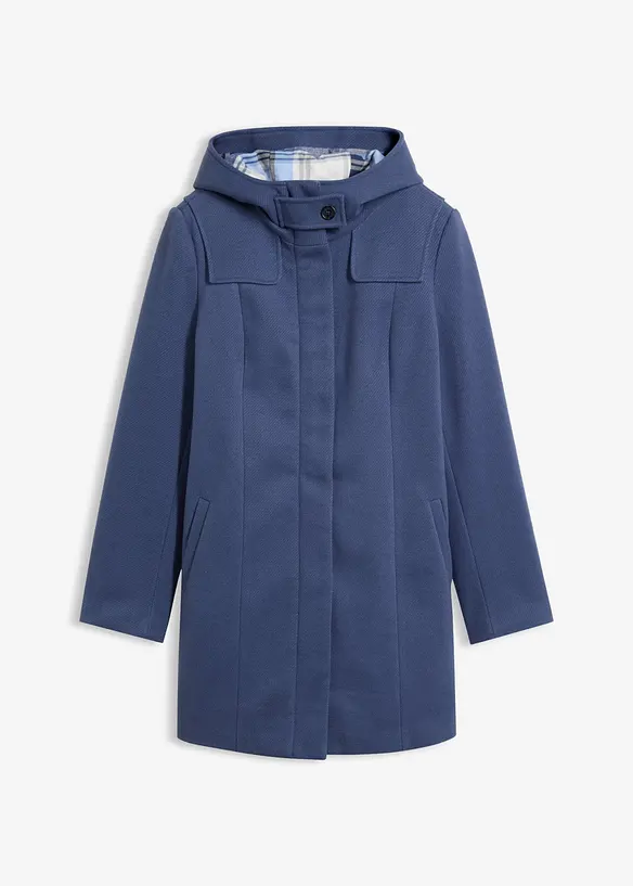 Wollimitat-Longjacke mit Flanell-Futter in blau von vorne - bonprix