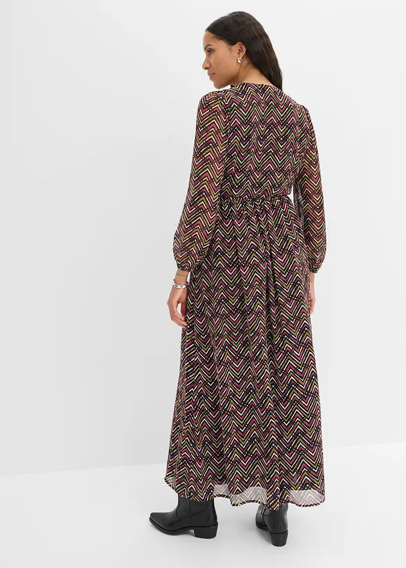 Ausgestelltes Chiffonkleid in schwarz von hinten (Totalaufnahme) - bonprix Ausgestelltes Chiffonkleid in schwarz von hinten (Totalaufnahme) - bonprix