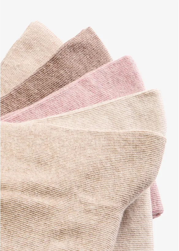 Socken mit druckfreiem Bündchen und Bio-Baumwolle (5er Pack) in braun - bonprix