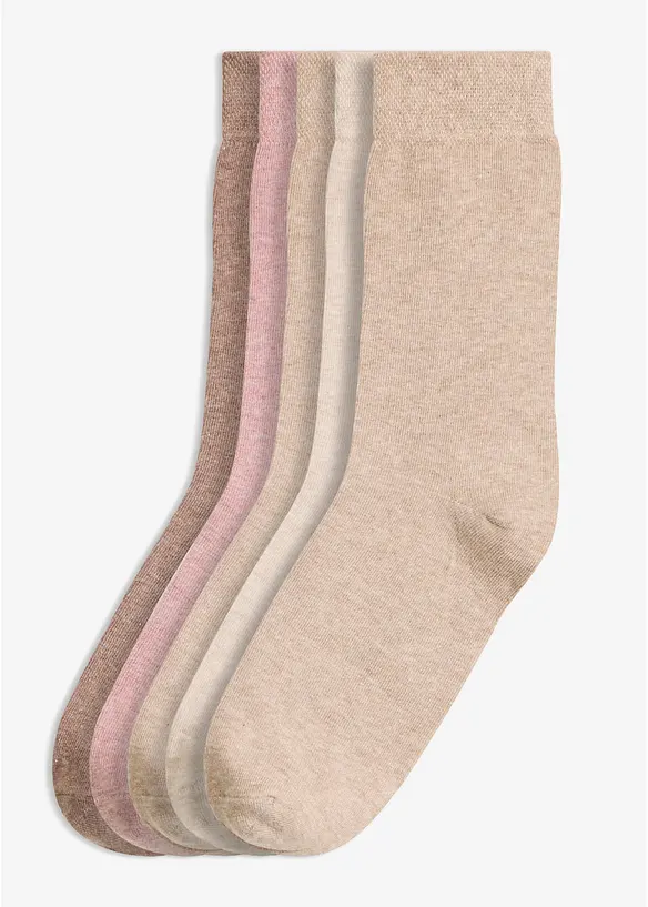 Socken mit druckfreiem Bündchen und Bio-Baumwolle (5er Pack) in braun von vorne - bonprix