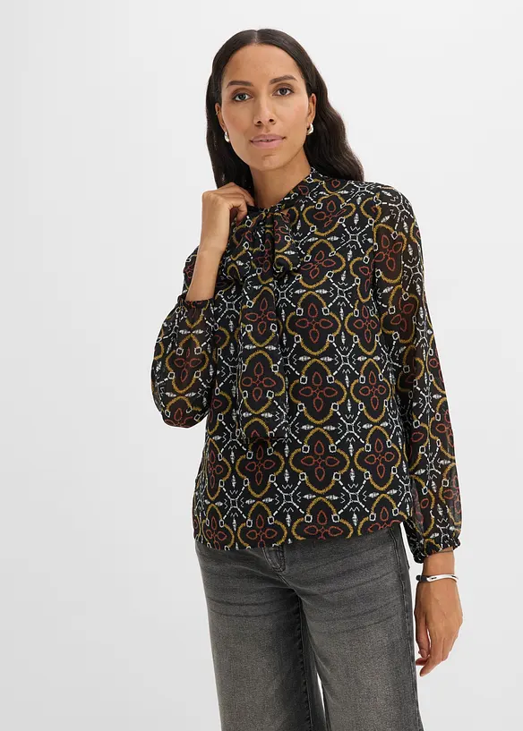 Chiffonbluse mit Schluppenkragen in schwarz von vorne (im Anschnitt) - bonprix Chiffonbluse mit Schluppenkragen in schwarz von vorne (im Anschnitt) - bonprix